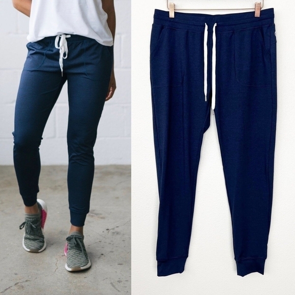 Zyia Active Cozy Jogger Pants Heathered Blue Black White Drawstrig Elastic Waist - Picture 1 of 8